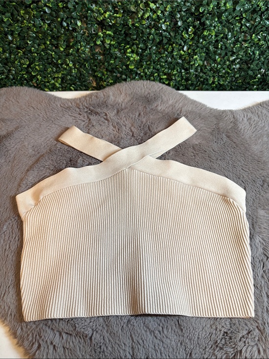 Babaton Tops - Babaton Cream Ribbed Cross-Strap Tank Top Size XL